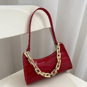Crocodile Embossed Baguette Bag