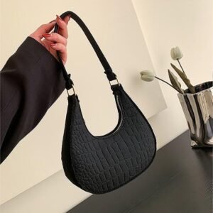 Croc-Pattern Baguette Shoulder Bag
