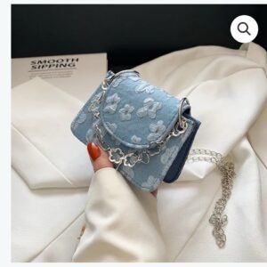 Floral denim mini crossbody bag